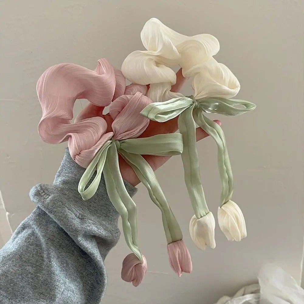 Charming Korean Style Cute Satin Tulip Ribbon Scrunchies - Image 11