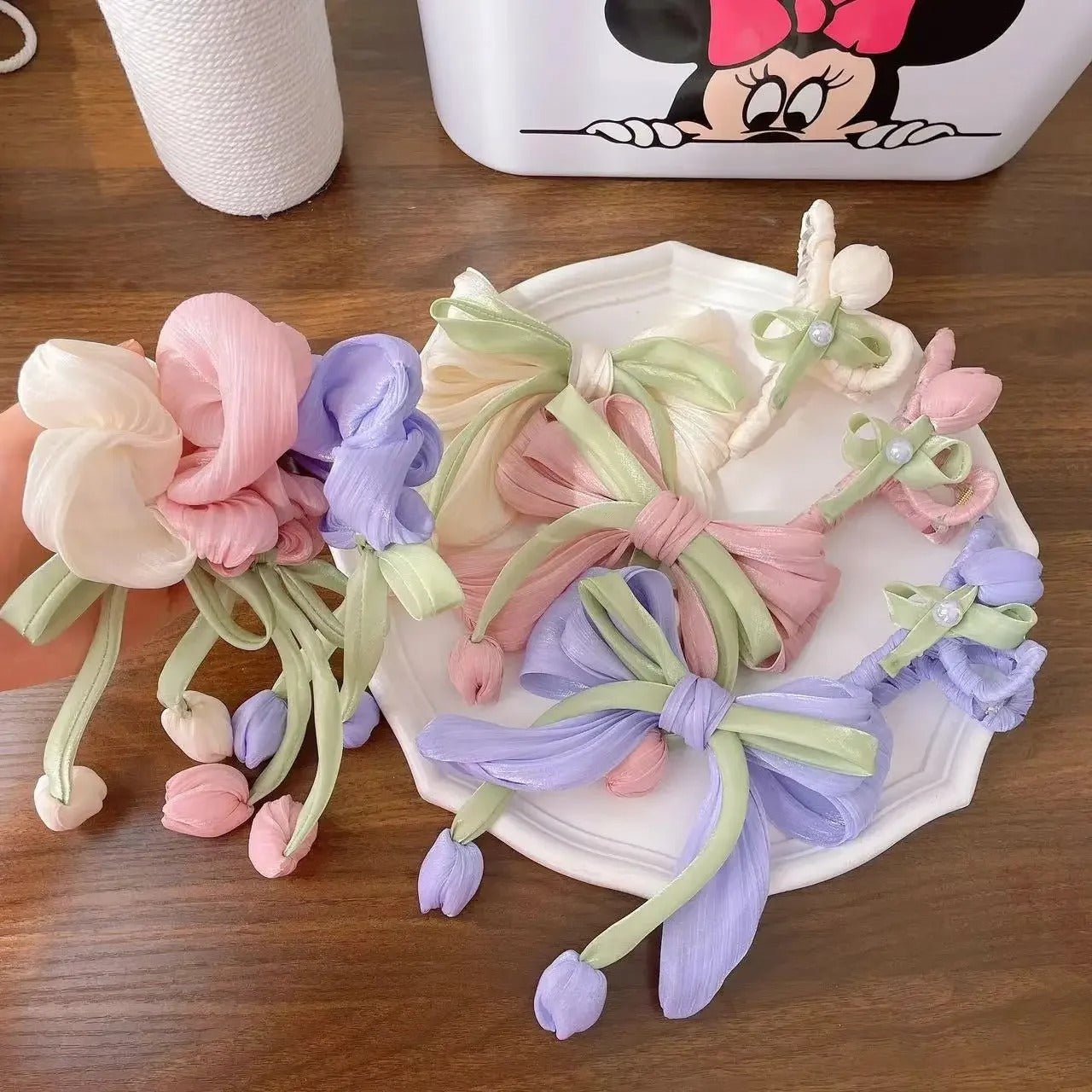 Charming Korean Style Cute Satin Tulip Ribbon Scrunchies - Image 10