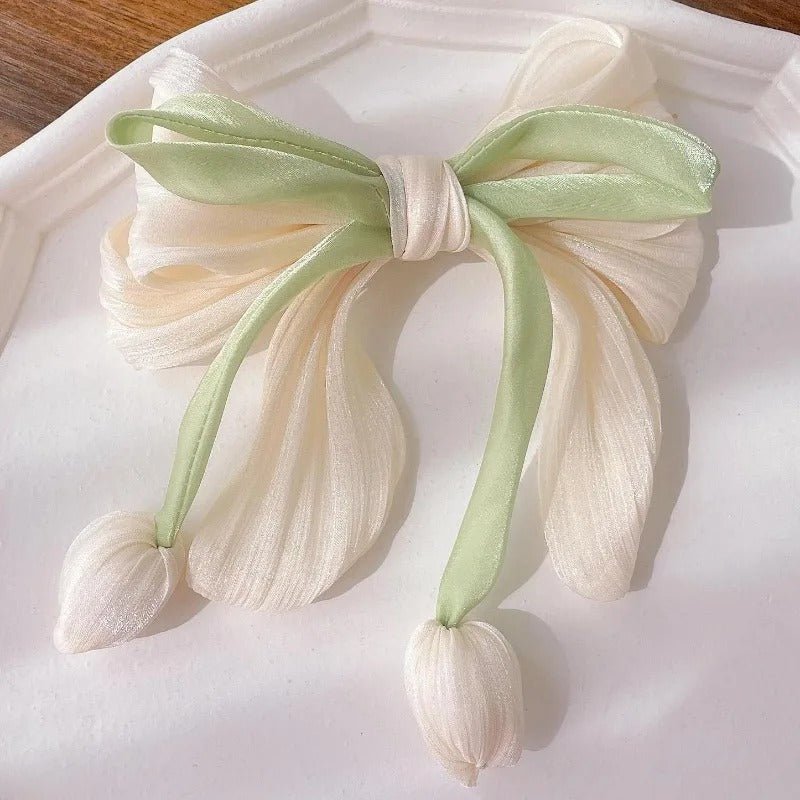 Elegant Vintage Floral Tulip Ribbon / Bow Hair Clip - Image 3