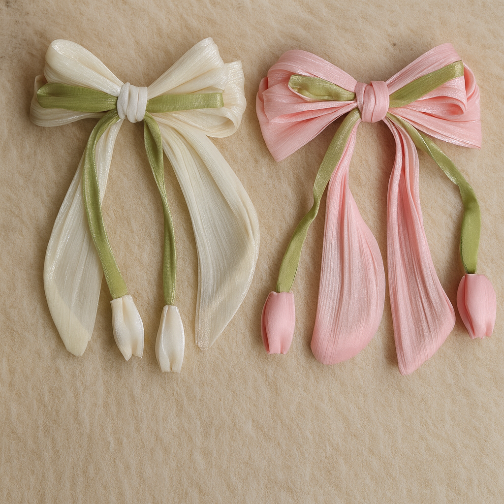 Elegant Vintage Floral Tulip Ribbon / Bow Hair Clip - Image 5